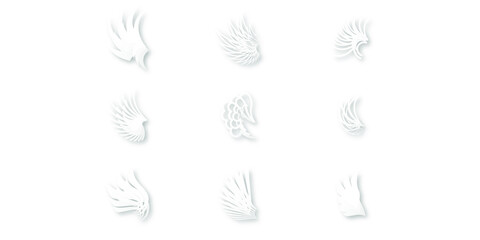 Abstract Set White Collection Wings Paper Cut Vector Design Style