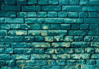 Turquoise brick texture wall background.