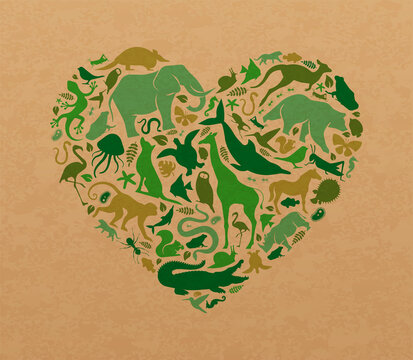 Green Wild Animal Love Recycled Paper Heart Shape