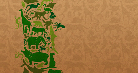 Green wild animal icon recycled paper background - obrazy, fototapety, plakaty