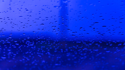 blue texture water drops on glass