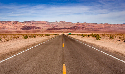 road lines in death valley, california, usa