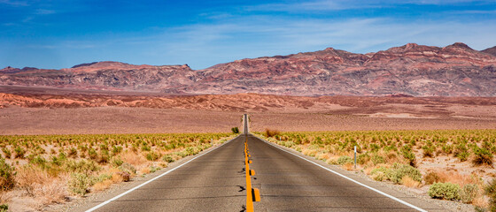 road lines in death valley, california, usa