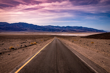 road lines in death valley, california, usa