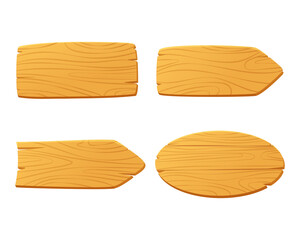 Vector wooden plaques in cartoon style. Isolated on white background
