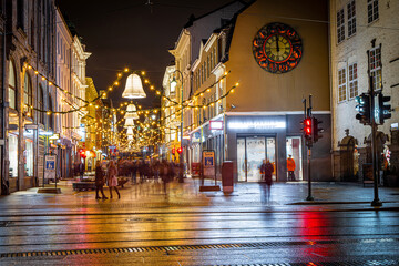 View of Christmas Oslo in the night, Norway - obrazy, fototapety, plakaty