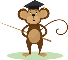 Vector illustration of a cute cartoon monkey with bachelor cap and pointer © arfa27
