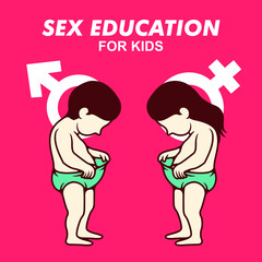 Sex education for kids Vector color cartoon flat design illustration - Vector