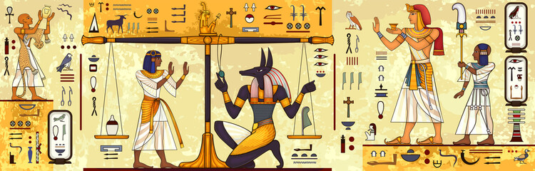 Ancient egypt background.Egyptian hieroglyph and symbolAncient culture sing and symbol.Anubis.Pharaoh.