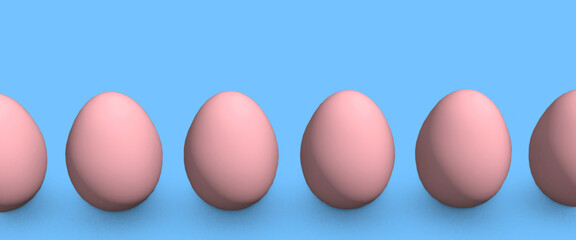 Easter eggs in a line on a colourful background 3d render