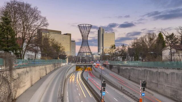 Skyscrapers munich skyline ma west bogenhausen time lapse hyperlapse video in 4k, munich skyscraper.