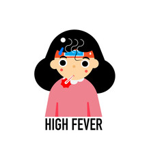 Cartoon of a woman have a high fever  on white background.