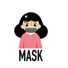 Cartoon of a woman wearing a mask on white background.