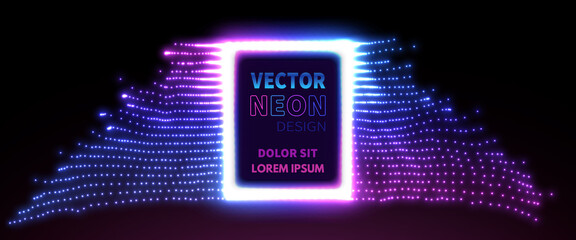 Glowing light particles frame, vector neon design.