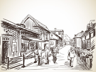 town hand drawn vector