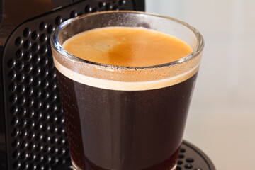 Close up view of freshly brewed espresso coffee