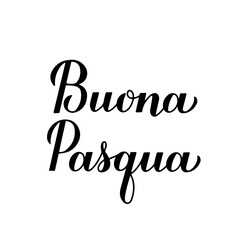 Happy Easter calligraphy hand lettering in Italian language isolated on white. Easter celebration typography poster. Vector template for party invitation, greeting card, banner, sticker, etc.