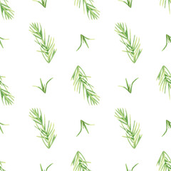 Seamless herbal pattern with watercolor green flavouring rosemary for wrapping paper, decor and textile