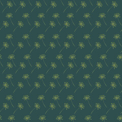 Seamless herbal pattern with watercolor green flavouring dill flowers in polka dot style for kitchen decor and textile
