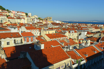 Lisbon Cathedral (Se de Lisboa) and Tagus River at Alfama district, Lisbon, Portugal. 