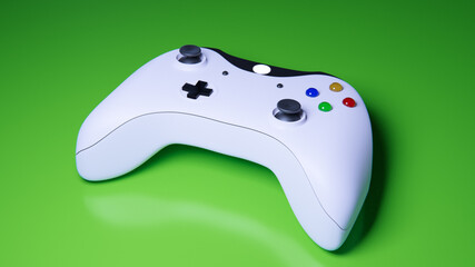 futuristic console controller. White gamepad on a green background. 3d render. © Cezary