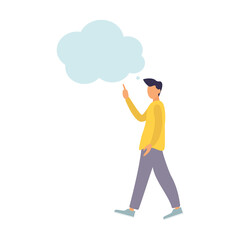The guy thinks. Guy with bubbles on a white background. Illustration, flat style