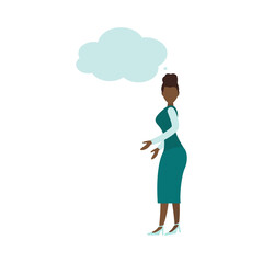 Business lady. Woman with thoughts on a white background. Illustration, flat style.