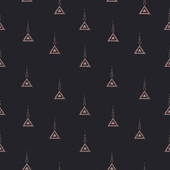 Pink Little triangles and dots seamless repeating pattern with dark purple background. Vector illustration