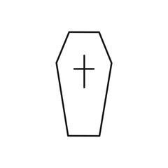 Coffin outline icon. Death line symbol. Burial concept. Vector illustration isolated on white.