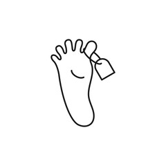 Morgue line icon. Pair people foot with tag. Dead body sign. Linear human footprints