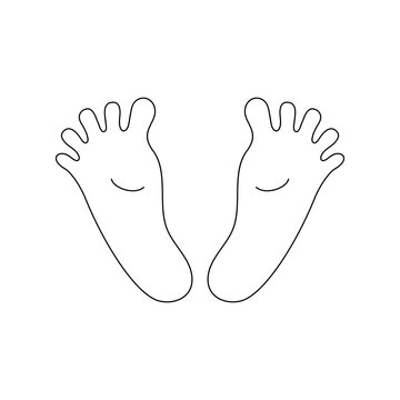 Pair people foot. Line human footprints. Barefoot outline symbol. Vector isolated on white