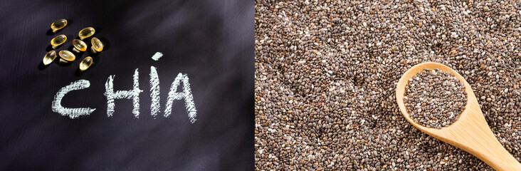 Chia seeds with omega 3 capsules - Salvia hispanica