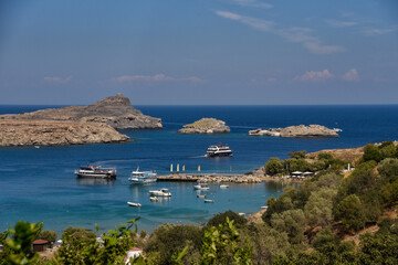 Rhodes, Greece –  beautiful landscape of the Lindos bay.