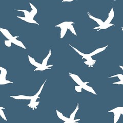 Seamless pattern. seagulls silhouette . Hand drawn illustration converted to vector.