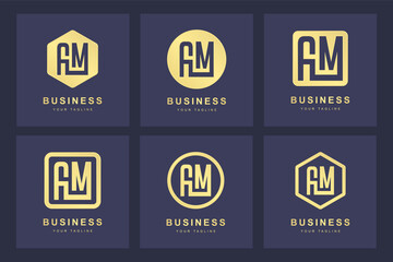 A collection of logo initials letter A M AM gold with several versions