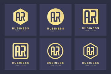 A collection of logo initials letter A R AR gold with several versions