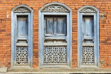 Fototapeta na wymiar Colorful wooden windows, Bandipur, Tanahun district, Nepal