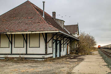 Abandoned train station in the middle of town. Biggar, Saskatchewan, Canada
