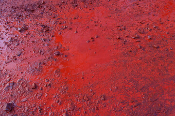 Close-up of red water polluted with iron ore waste