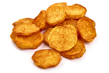 Fried Potato slices, isolated on white background. High resolution image