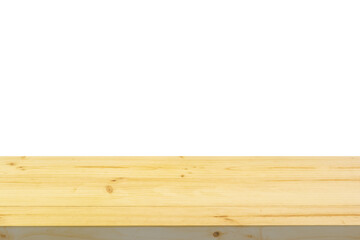 Empty wooden table top isolated on white background for montage product display