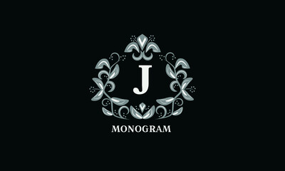Design for invitations, menus, tickets. Wedding monogram with the letter J or two letters. The logo is identical for a restaurant, hotel, heraldry, jewelry.