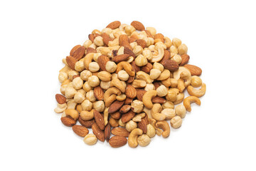 Mix of nuts isolated on white background. Top view.