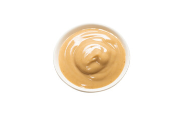 Mushroom sauce in a bowl isolated on white background.