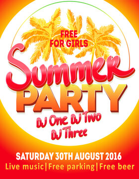 DJ summer party, night club show poster. Summer Holiday and Summer Party poster template.