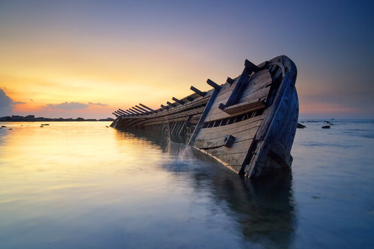 Shipwreck on Anyer beach, Banten, West Java, Indonesia