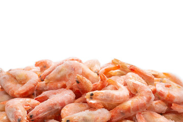 Fresh shrimps in ice. Top view.