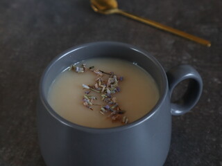 Black tea with milk and lavender