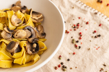 Tagliatelle with mushrooms, typical italian food