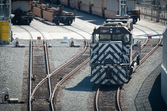 EMD SD70 road switcher diesel-electric locomotive in a rail yard, UNSA